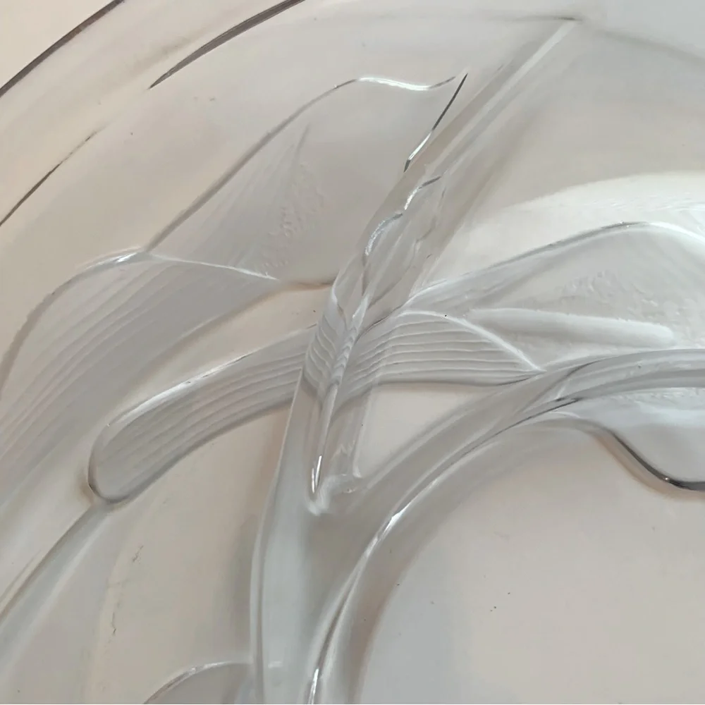 Etched and frosted Calla Lily round four section glass serving platter